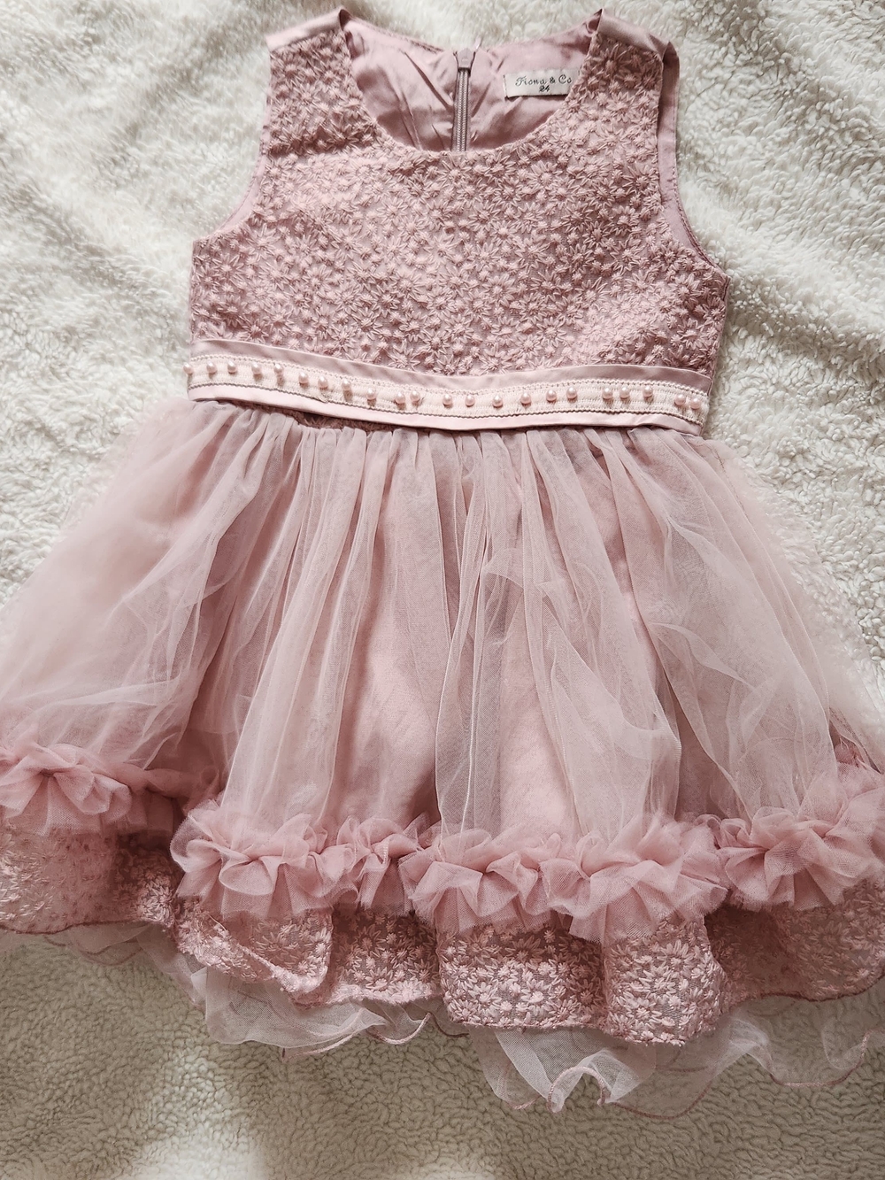 Toddler Girl Blush Pink Floral Lace & Tulle Party Dress - 24M